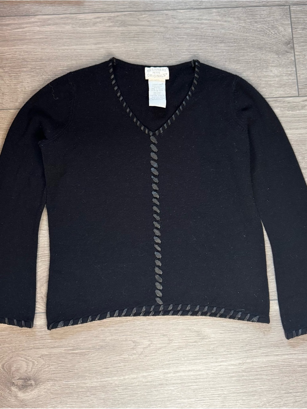 Designers Originals Black V-Neck Sweater with Braided Trim